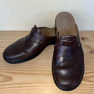 Clarks Brown Leather Slip On Mule Backless Comfort Shoes
